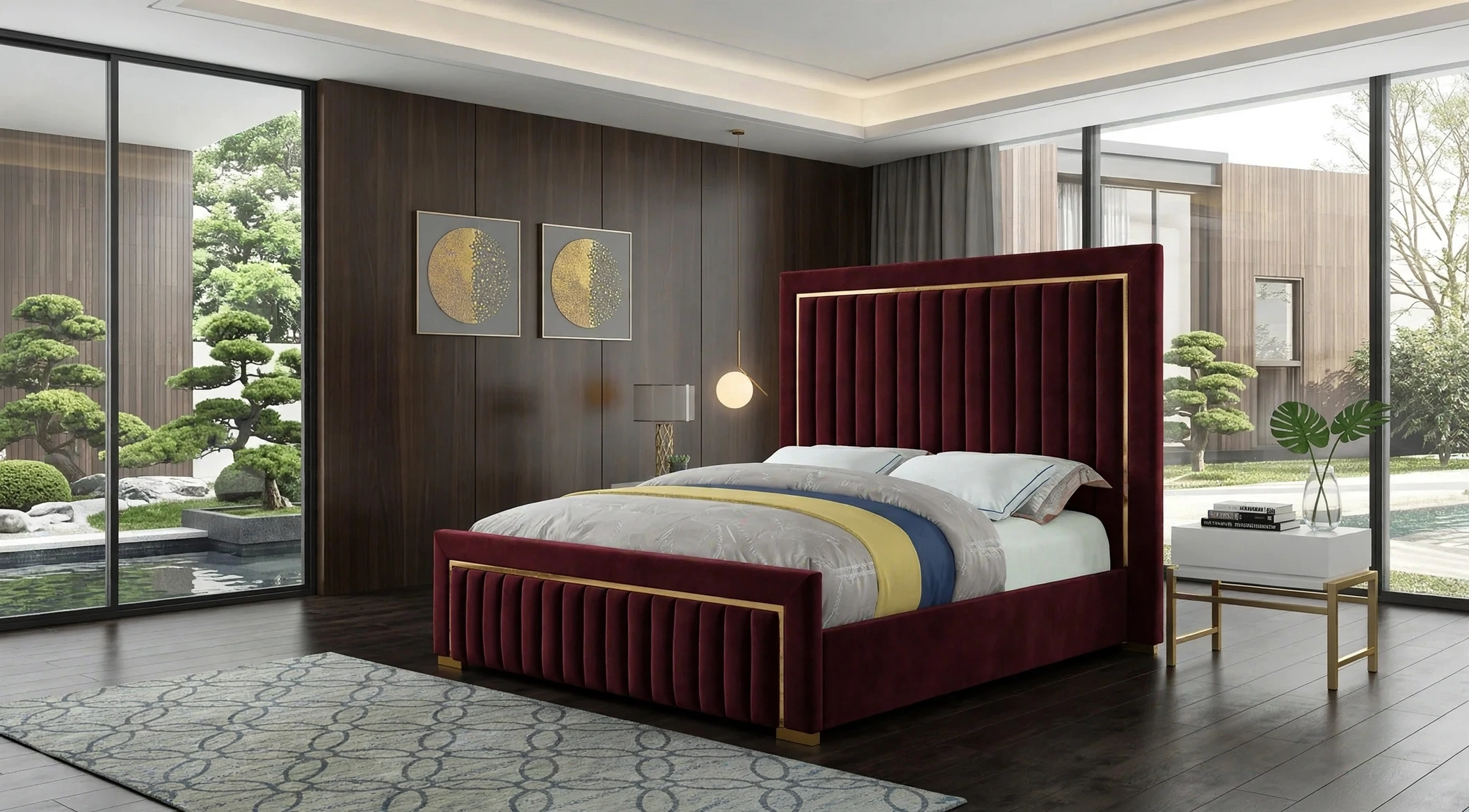 Panel Line Gold Strip Maroon